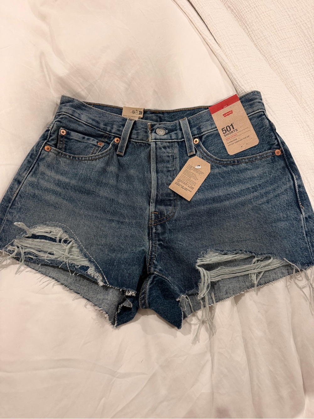 Levi's 501 Distressed High-Rise Denim Shorts - Blue